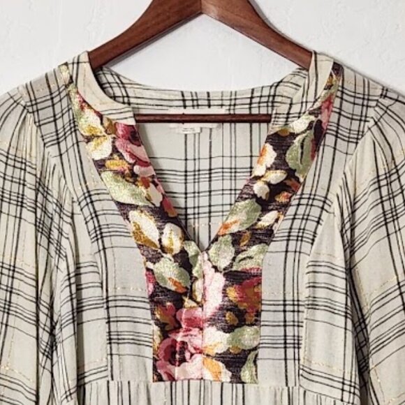 Anthropologie Women's Darlene Plaid Peasant Blouse in size Medium - Picture 2 of 5